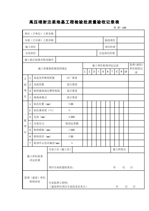 高压喷射注浆地基工程检验批质量验收记录表