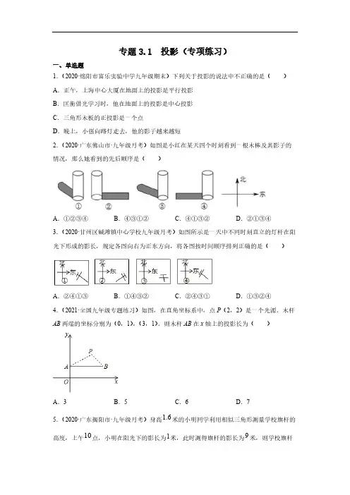 投影专项练习-九年级数学下册基础知识专项讲练浙教版
