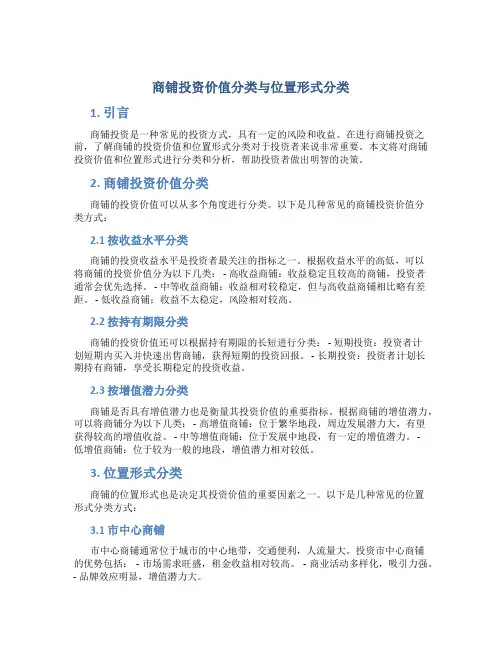 商铺投资价值分类与位置形式分类