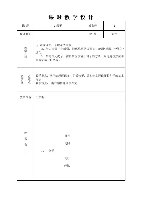 人教版小学语文三年级下册(课件+教案+单元试卷)第一课《燕子》