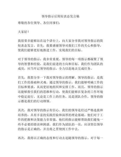 领导指示后简短表态发言稿