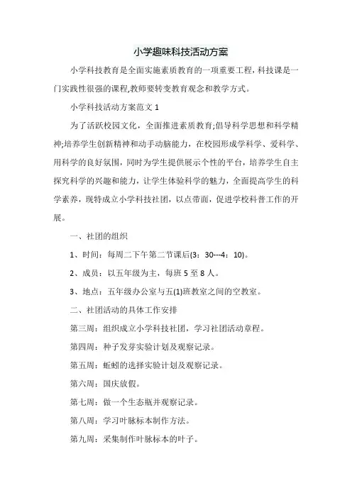 小学趣味科技活动方案