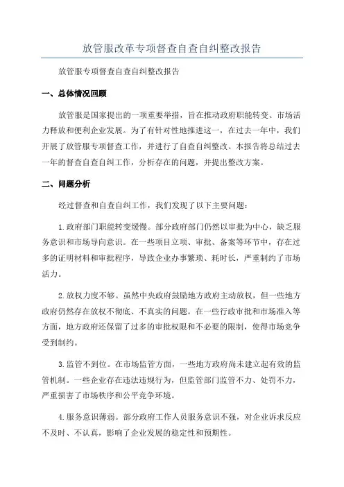 放管服改革专项督查自查自纠整改报告