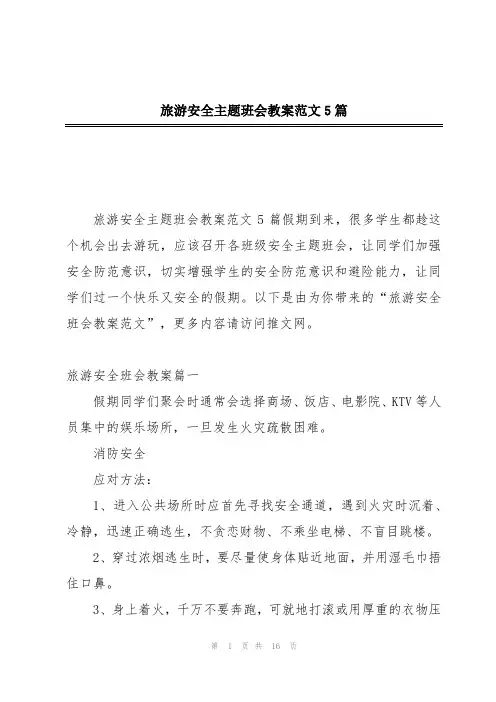 旅游安全主题班会教案范文5篇