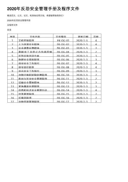 2020年反恐安全管理手册及程序文件