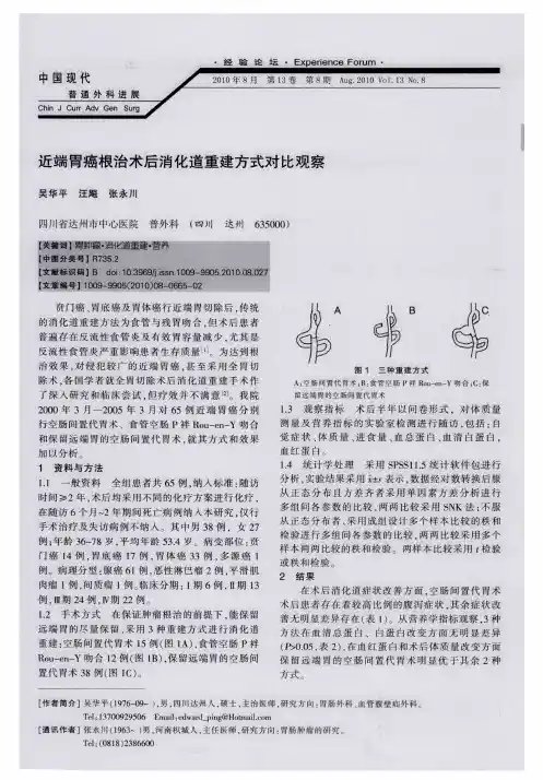 近端胃癌根治术后消化道重建方式对比观察