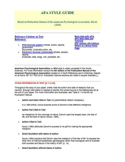 APA STYLE GUIDE 6th Edition