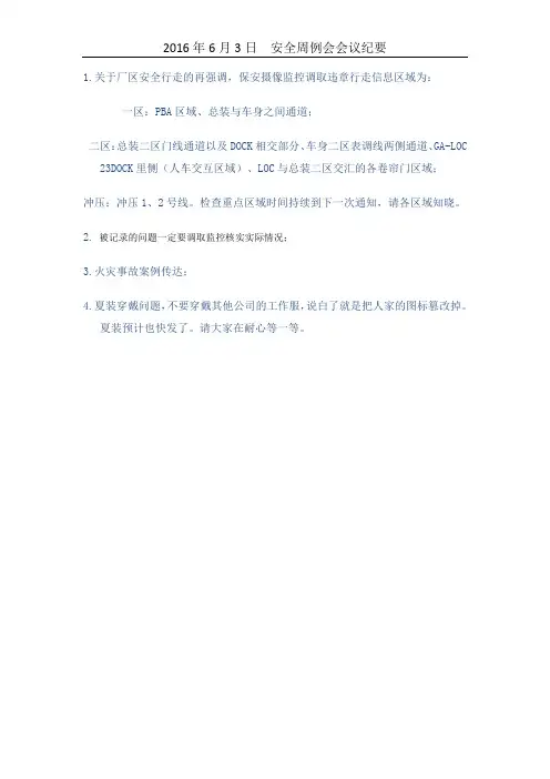 2016年6月3日 班组级周例会 会议纪要
