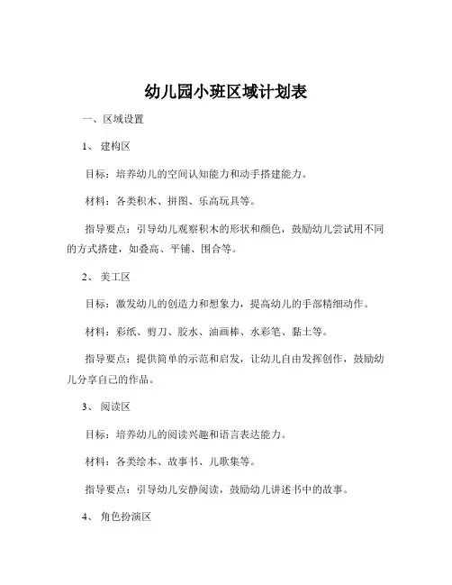 幼儿园小班区域计划表