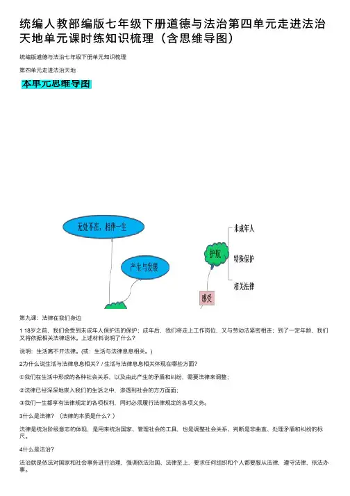 统编人教部编版七年级下册道德与法治第四单元走进法治天地单元课时练知识梳理（含思维导图）