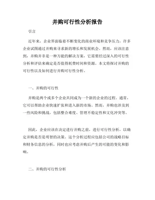 并购可行性分析报告