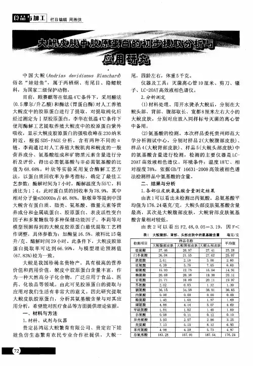 大鲵皮肤中胶原蛋白的初步提取分析与应用研究