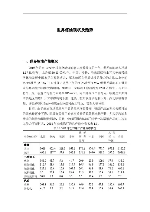 世界炼油现状及趋势
