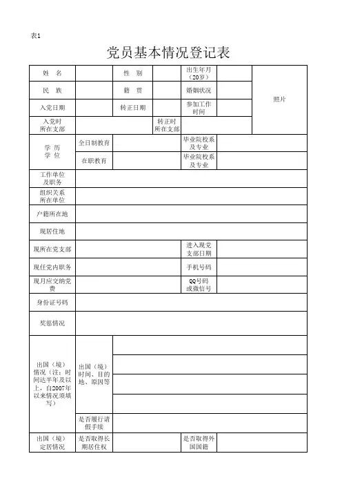 党员基本情况登记表