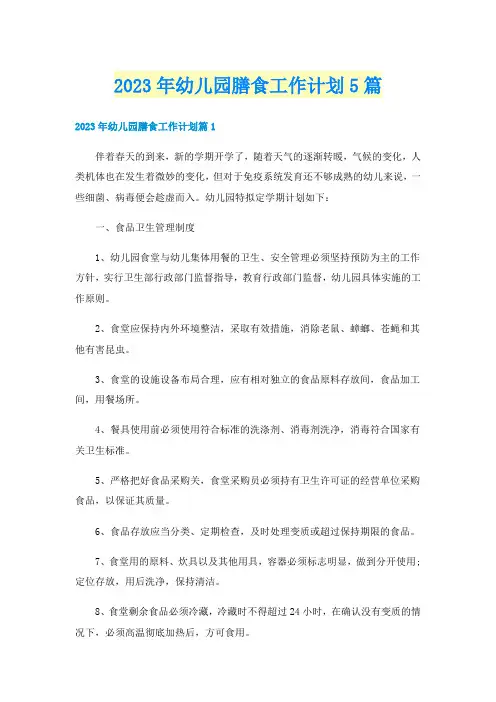 2023年幼儿园膳食工作计划5篇