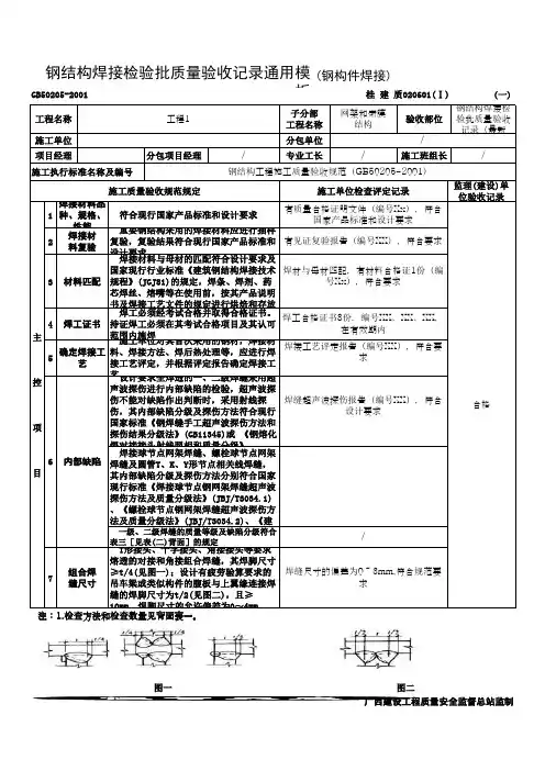 钢结构焊接检验批质量验收记录通用模板