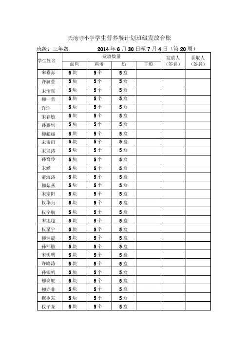 营养午餐班级发放台账