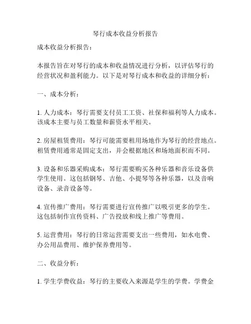 琴行成本收益分析报告