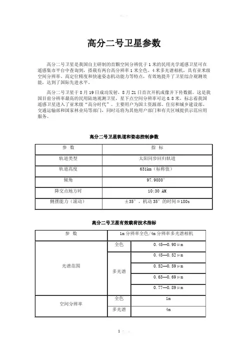 高分二号卫星参数