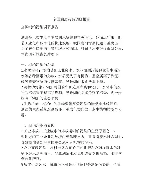 全国湖泊污染调研报告