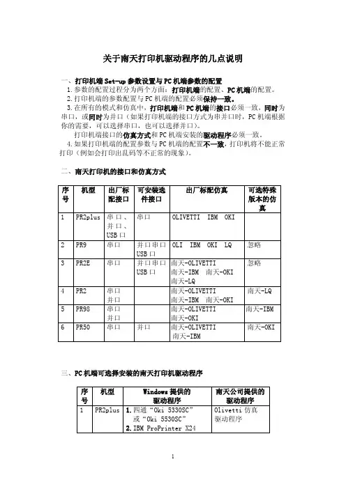 关于南天打印机驱动程序的几点说明