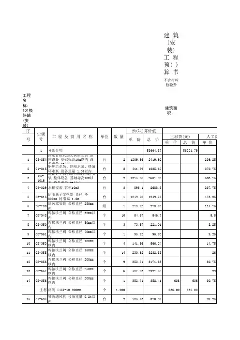 换热站安装工程预算表