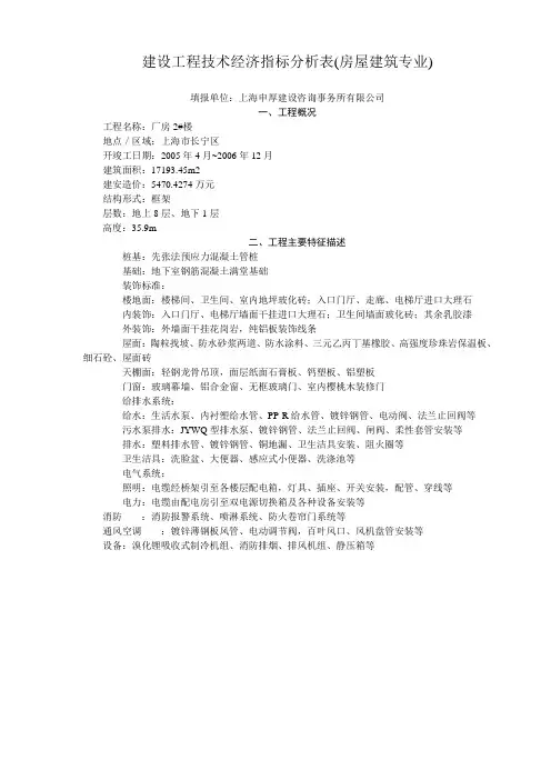 精品建设工程技术经济指标分析表-建设工程技术经济