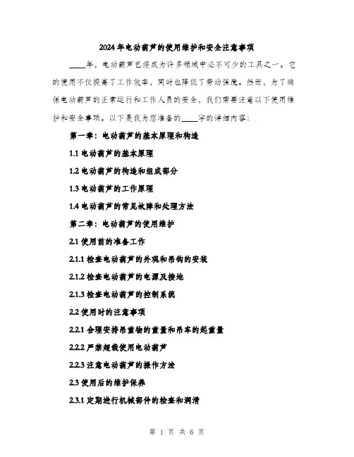 2024年电动葫芦的使用维护和安全注意事项(二篇)