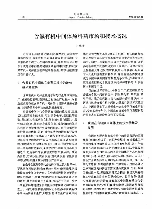 含氟有机中间体原料药市场和技术概况