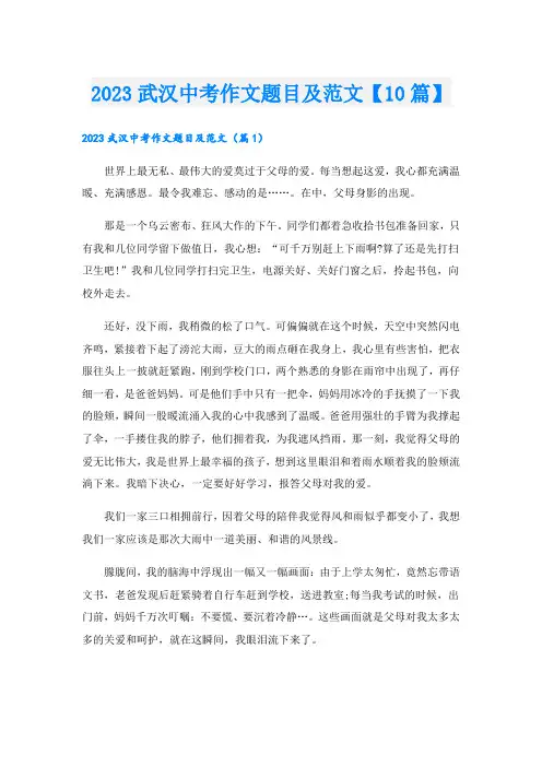 2023武汉中考作文题目及范文【10篇】