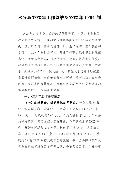 水务局2019年工作总结及2020年工作计划
