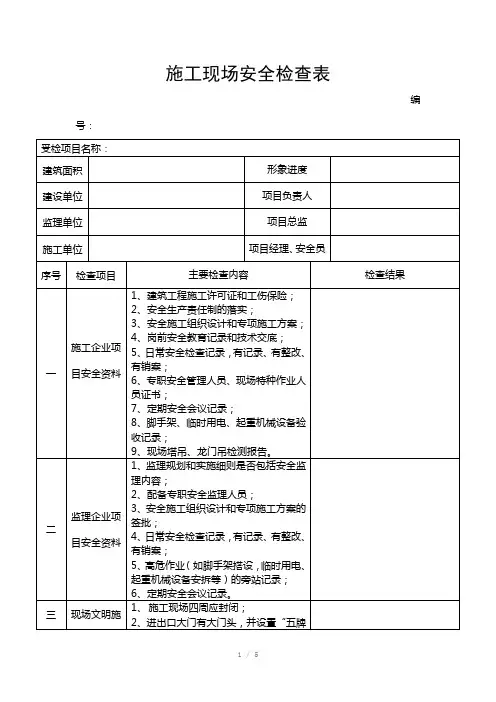 施工现场安全检查表