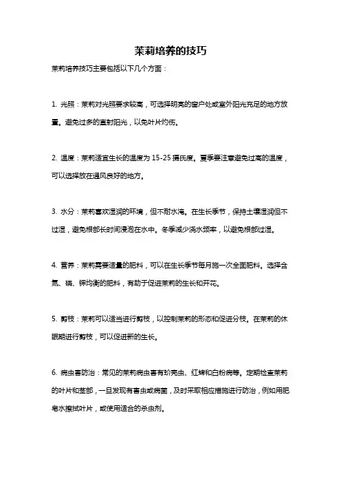 茉莉培养的技巧
