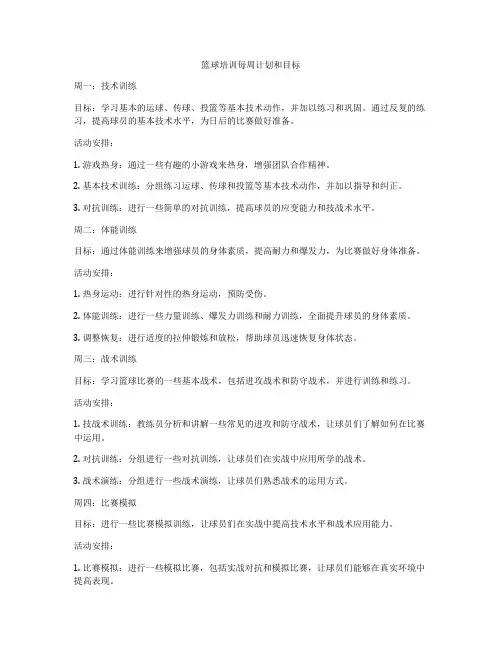 篮球培训每周计划和目标