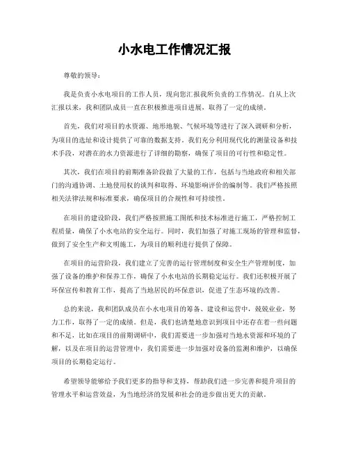 小水电工作情况汇报
