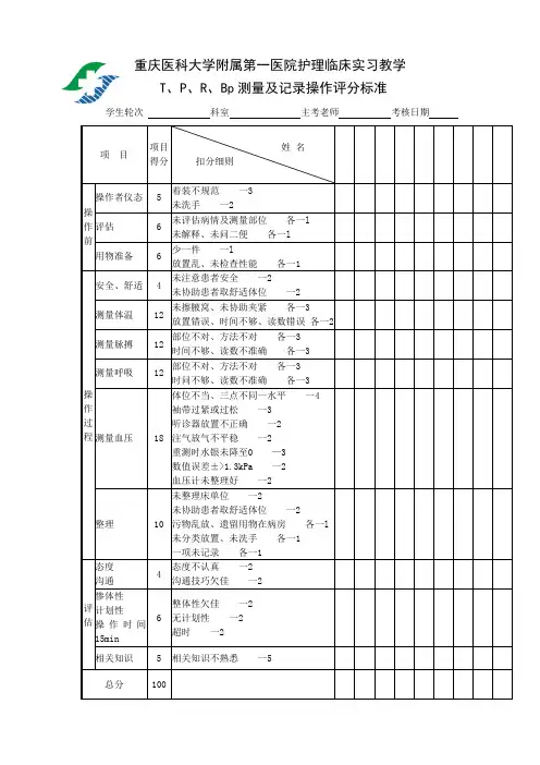 生命体征监测操作评分标准