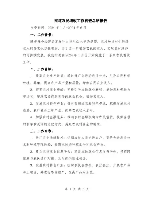 街道农民增收工作自查总结报告