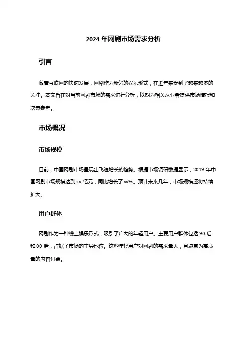 2024年网剧市场需求分析