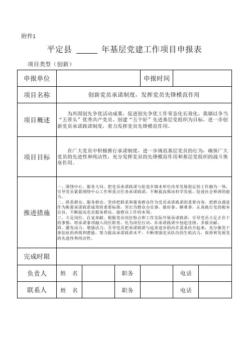 创新承诺制度 基层党建工作项目申报表