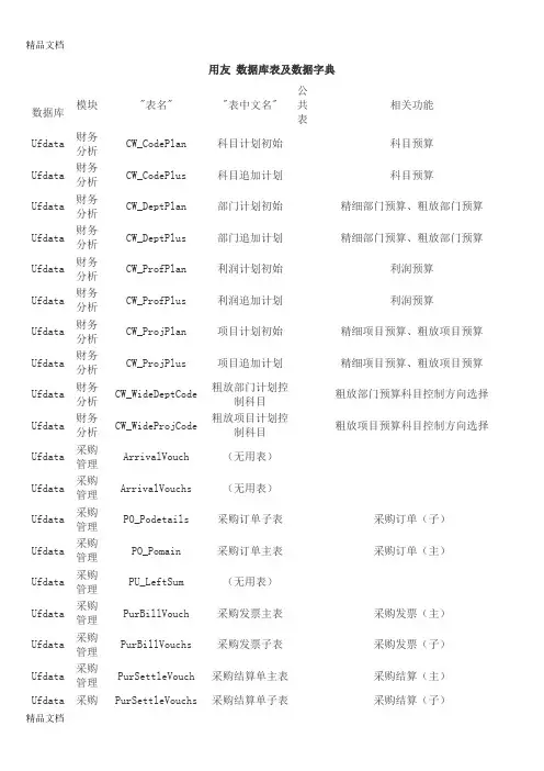 用友数据库表及数据字典教学内容
