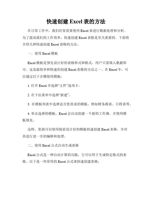 快速创建Excel表的方法