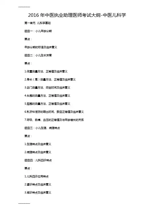[整理]中医执业助理医师考试大纲-中医儿科学.