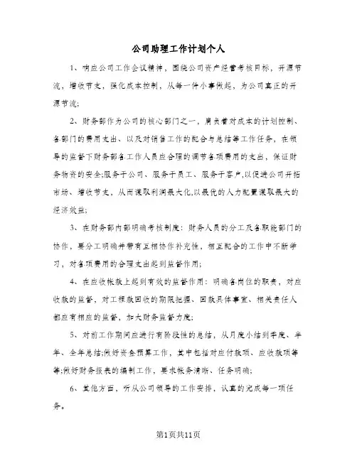 公司助理工作计划个人（五篇）