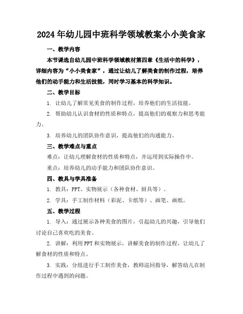 2024年幼儿园中班科学领域教案小小美食家