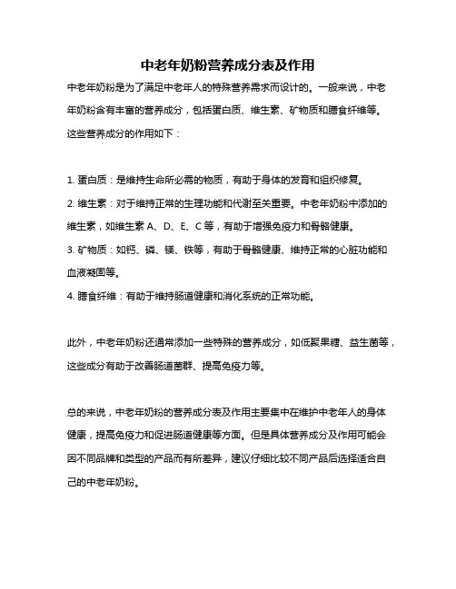 中老年奶粉营养成分表及作用