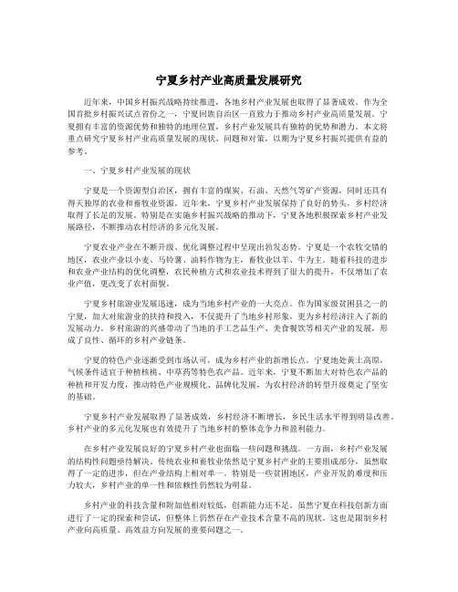 宁夏乡村产业高质量发展研究
