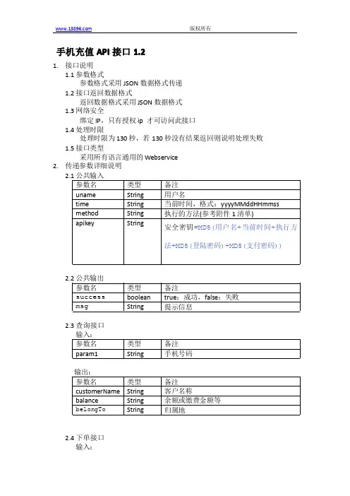手机充值API接口文档