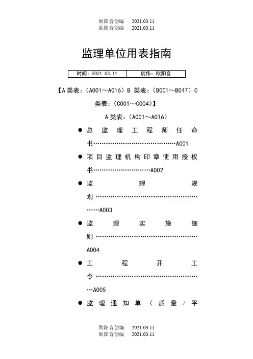 建设工程监理单位全套用表_四川建龙软件表格之欧阳音创编