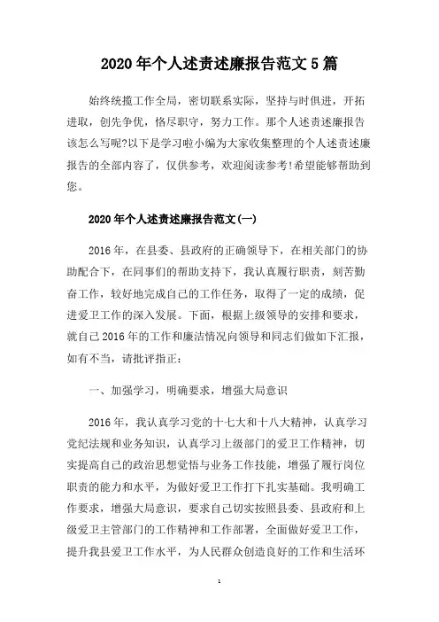 2020年个人述责述廉报告范文5篇