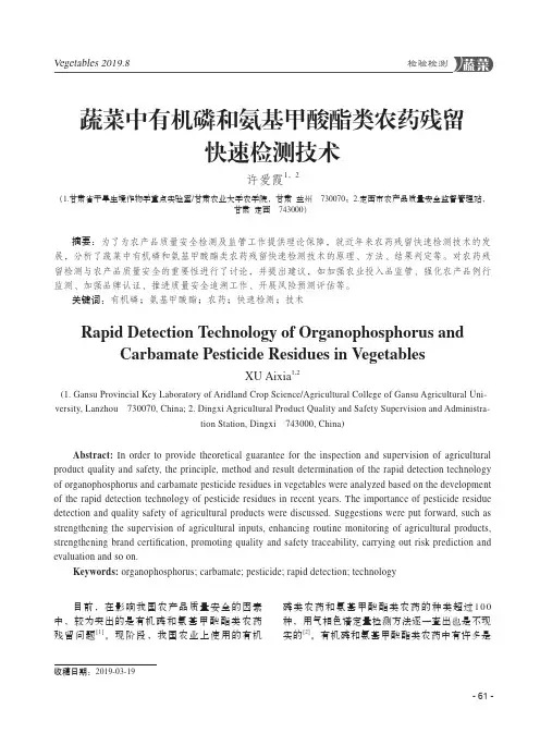 蔬菜中有机磷和氨基甲酸酯类农药残留快速检测技术